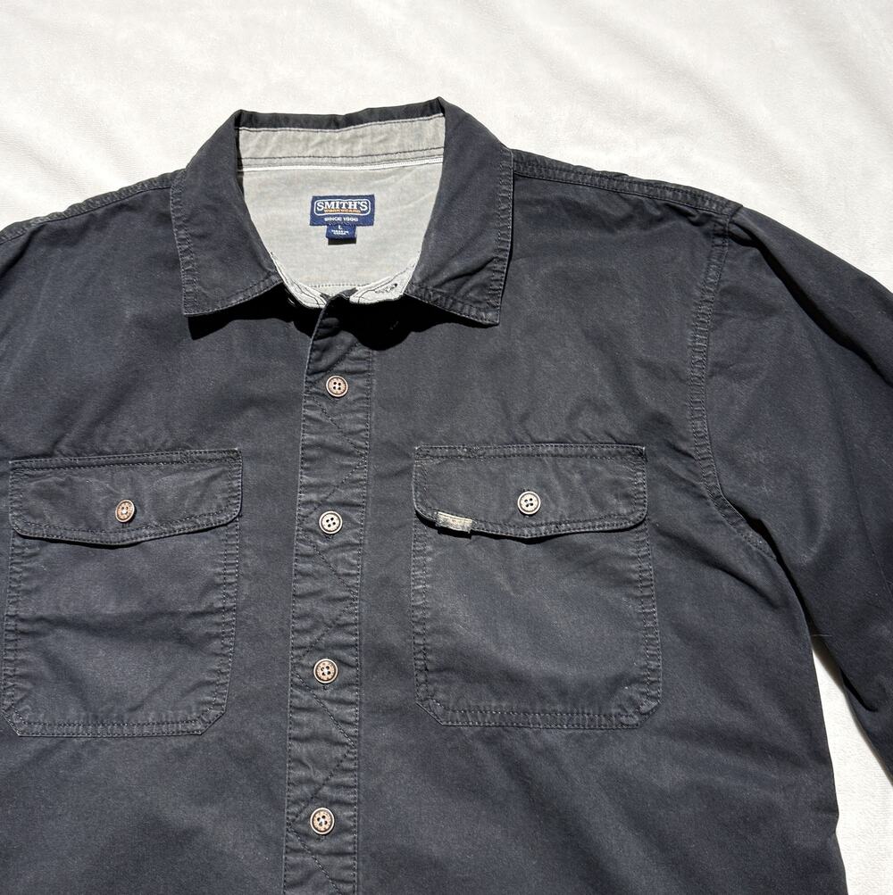 Smith's Workwear Mens shirt Large Black 100% Cotton Long Sleeve Button Down